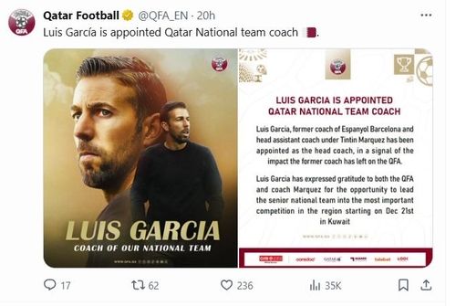 루이스 가르시아 신임 국가대표팀 감독의 선임을 알린 카타르축구협회. 