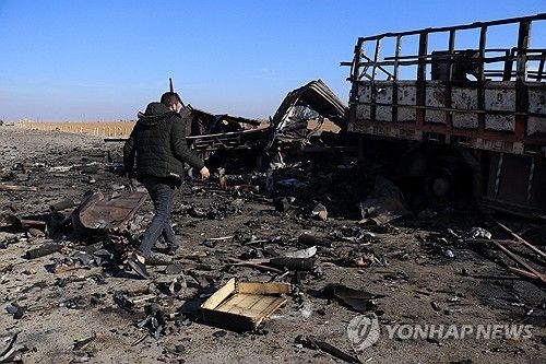 튀르키예 폭격 당한 시리아민주군(SDF) 측 트럭