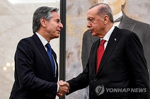 블링컨 미 국무장관 만난 에르도안 튀르키예 대통령(오른쪽)