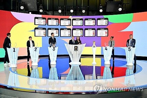 2026 북중미 월드컵 유럽 예선 조 추첨 장면.