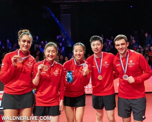 발드네르컵에서 승리한 신유빈(중앙) 등 아시아팀 선수들