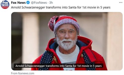 산타클로스를 연상시키는 옷을 입은 배우 아널드 슈워제네거 사진