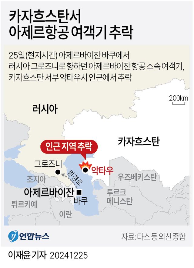 [그래픽] 카자흐스탄서 아제르항공 여객기 추락
