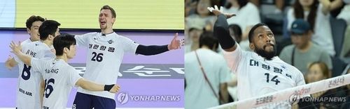 프로배구 대한항공의 외국인 선수 막심(왼쪽)과 요스바니