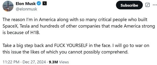 일론 머스크의 엑스 게시글