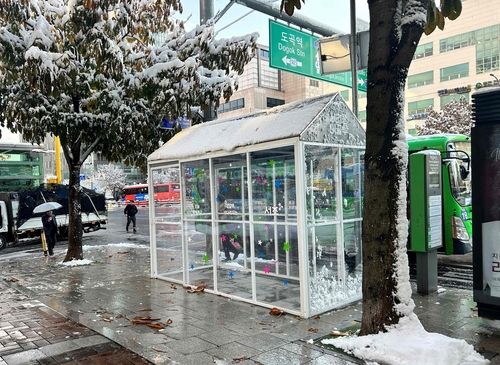 버스정류소 등에 설치된 온기텐트 '서리풀이글루'