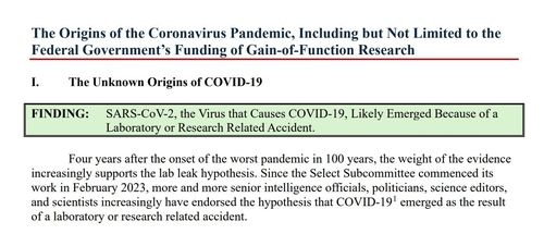 코로나19 '실험실 유출설' 미국 하원 소위 보고서