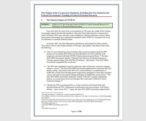 미국 하원 '코로나바이러스 팬데믹 특별 소위원회' 최종보고서 본문 1페이지