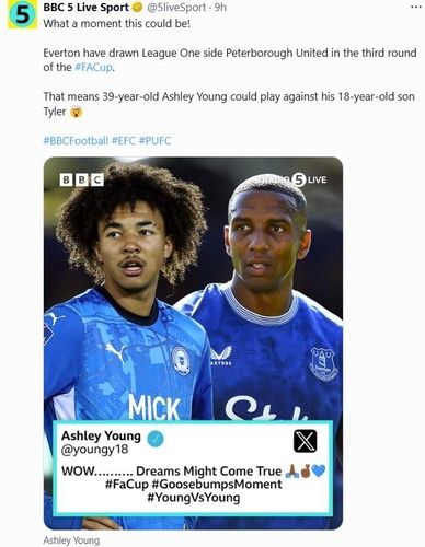 애슐리 영과 그의 아들 타일러 간의 맞대결 가능성을 전한 BBC. 