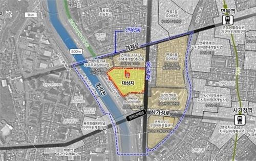 면목동 172-1 일대 재개발 신속통합기획 대상지 위치도