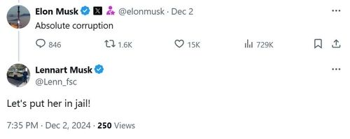 일론 머스크의 엑스 게시글과 다른 이용자의 댓글