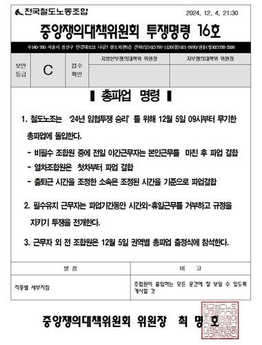 철도노조 총파업 명령