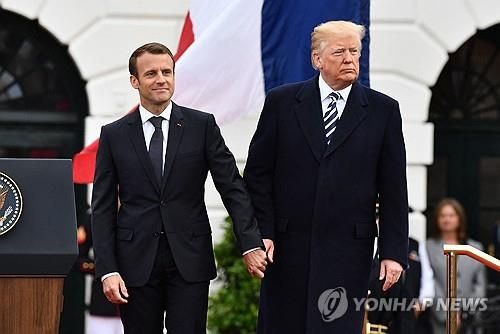 2018년 미국 방문한 마크롱 대통령과 트럼프 당시 대통령