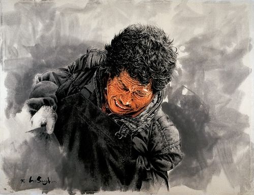 이상원 '동해인' 한지에 먹, 유화, 167x128cm, 1998