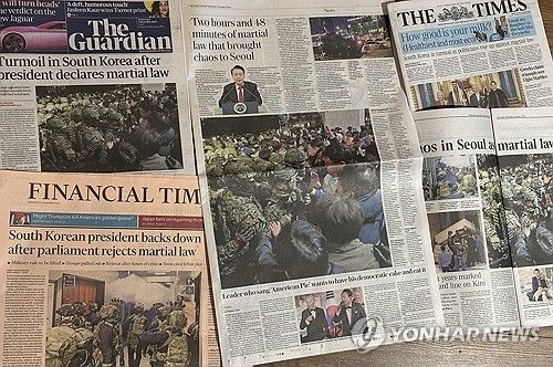 영국 신문 1면에 실린 한국 비상계엄 사태
