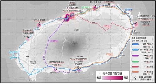 외국인 관광객 주요 이용 정류장 밀도 및 버스노선