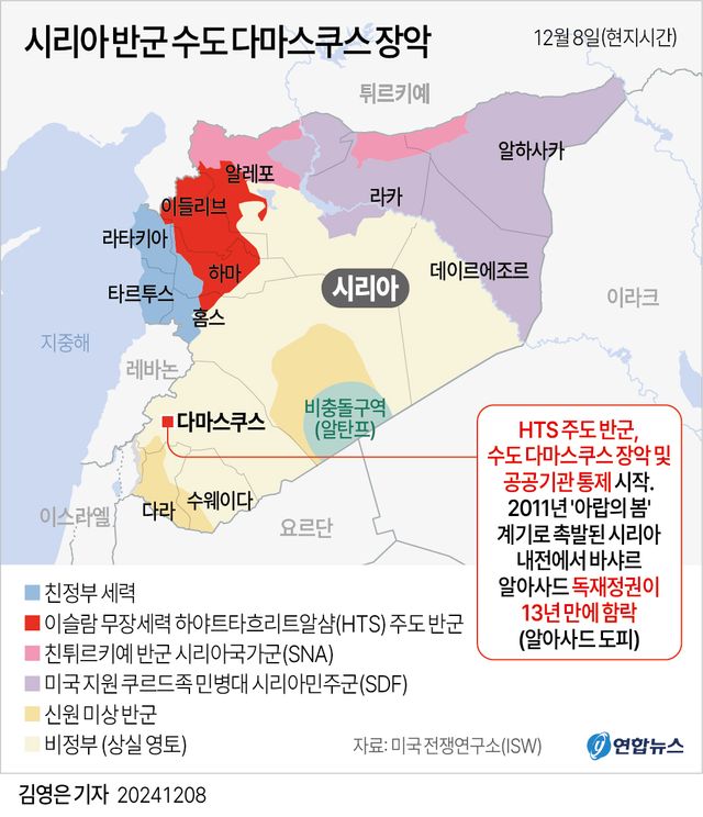 [그래픽] 시리아 반군 수도 다마스쿠스 장악