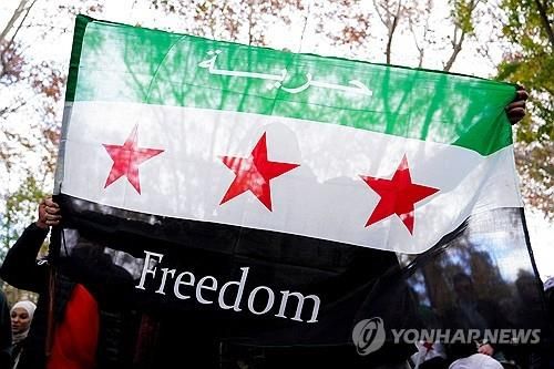 바사드 정권 몰락 축하하는 사람들