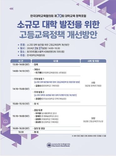 대교협, 대학교육 정책포럼…소규모 대학 발전방안 모색 - 1