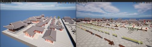 3D 애셋으로 구현된 한옥