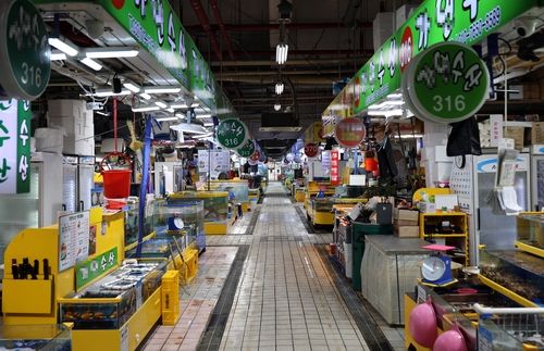 무료회 제공 행사 종료 후 썰렁한 어시장