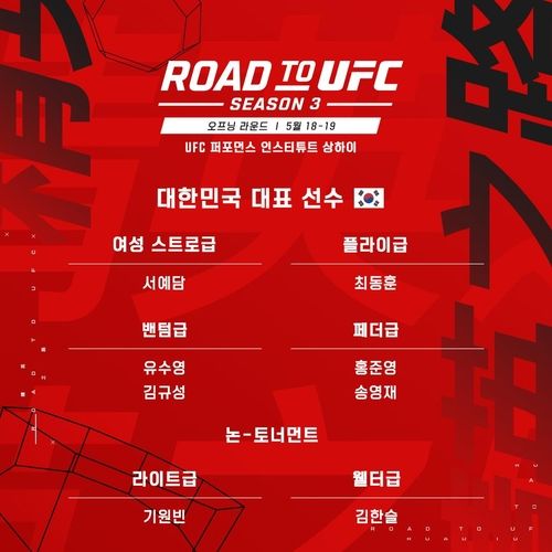 로드 투 UFC 시즌 3에 참가하는 8명의 한국 선수