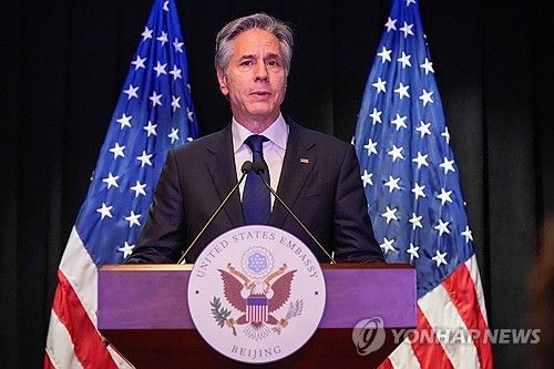 기자회견하는 블링컨 미 국무장관