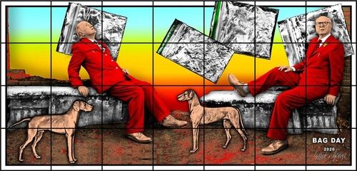 길버트와 조지, BAG DAY, 2020, 혼합 매체 (28개의 패널), 254 x 528 cm[타데우스 로팍 서울 제공. 재판매 및 DB 금지]