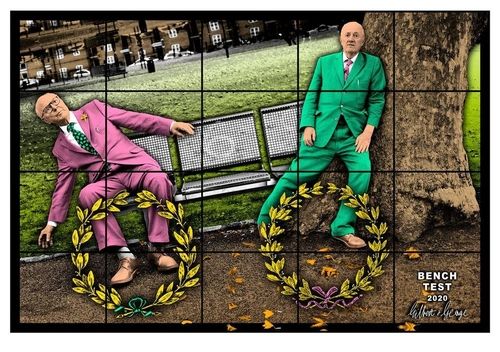 길버트와 조지, BENCH TEST, 2020, 혼합 매체 (20개의 패널), 254 x 377 cm [타데우스 로팍 서울 제공. 재판매 및 DB 금지]