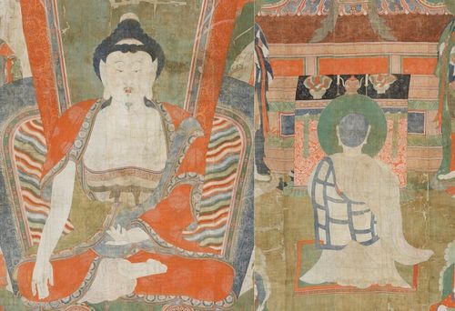 본존 석가모니불 부분(왼쪽)과 사리불존자 부분