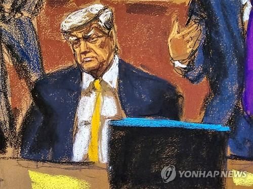 재판받는 트럼프 법정 스케치