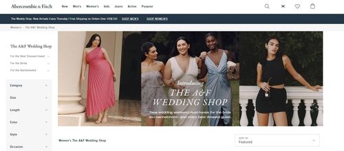 애버크롬비앤피치의 'A&F' 웨딩 숍 홈페이지