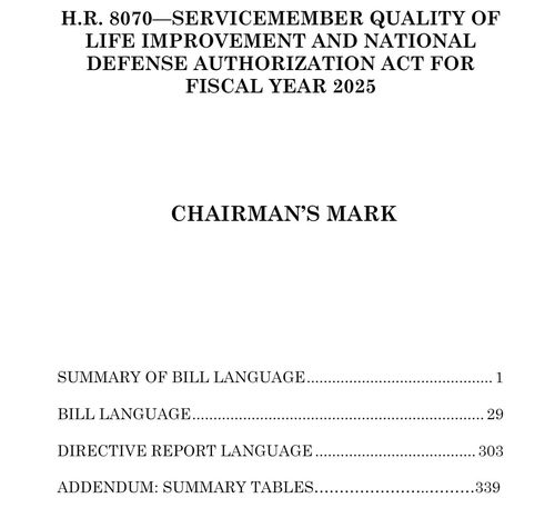 하원 군사위원장 NDAA 초안 표지