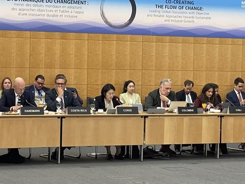 OECD 연례 각료회의에서 발언하는 김지희(앞줄 왼쪽에서 세번) 외교부 국제경제국장