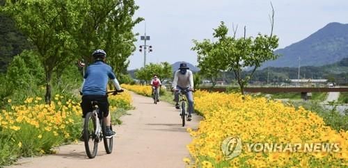 남원 광한루원 앞 요천의 자전거길