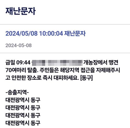 대전 동구 재난문자