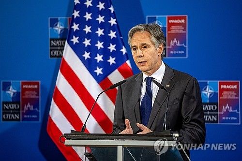 체코 프라하에서 기자회견하는 블링컨 미국 국무장관