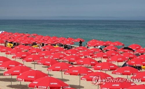 파라솔 가득한 경포해수욕장