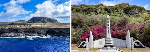 왼쪽부터 만세절벽과 자살절벽, '태평양 한국인 추념 평화탑' [사진/백승렬 기자]