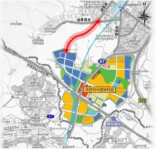 지식정보타운과 교육원로를 연결하는 도로 신설안