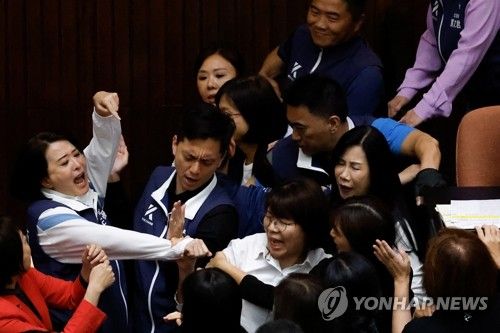 격렬하게 몸싸움하는 대만 여성 의원들