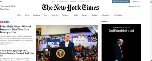 '트럼프 부적격' 논설 실은 NYT 홈페이지