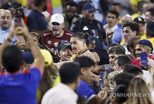 콜롬비아 팬과 난투극 벌이는 우루과이의 다르윈 누녜스