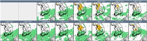 15일까지 예상 강수 분포도. [기상청 제공. 재판매 및 DB 금지]