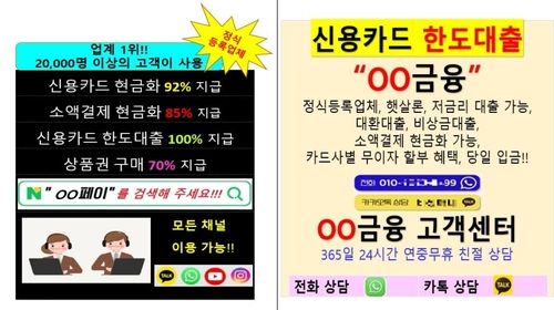 불법 현금융통 관련 광고·홍보 예시