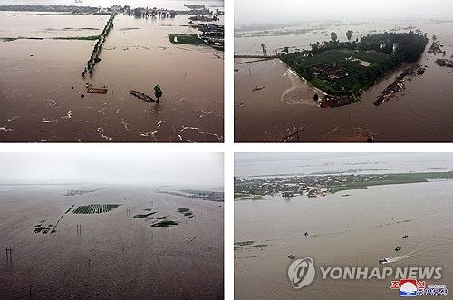 폭우로 침수된 북한 신의주·의주군 수해 현장