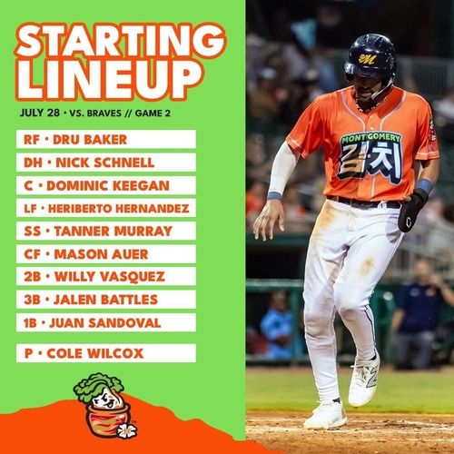 지난 28일(현지시간) 몽고메리 비스킷츠 구단이 엑스(X)에 올린 스타팅 라인업 공지