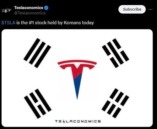 테슬라, 한국인 주식 보유 1위