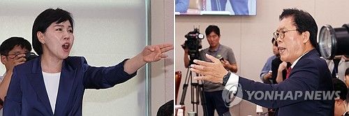 설전 벌이는 전현희 의원과 송석준 의원