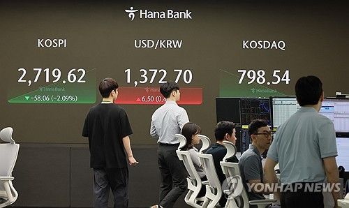 코스피 미 악재에 2% 내리며 출발 2,710대…코스닥도 급락